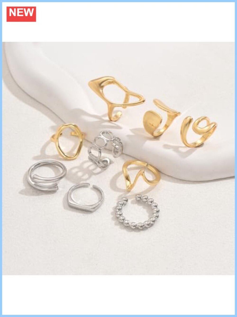 9Pcs Chunky Stackable Rings Set Open Design Knuckle Mid - Picture 3 of 6